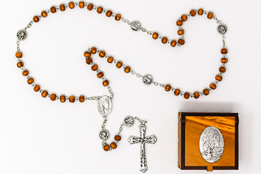 Olive Rosary Beads & Rosary Box