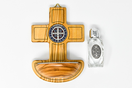 Saint Benedict Olive Wood Holy Water Font.