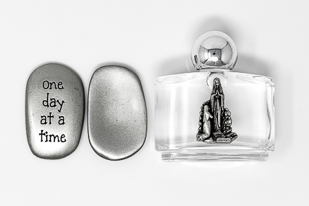 Lourdes Water & One Day At a Time Pocket Stone 