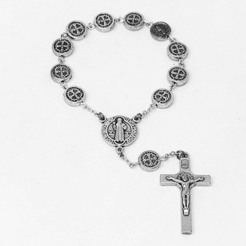 Silver Decade Rosary - Saint Benedict.