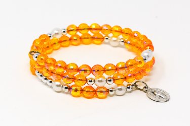 Orange Memory Wire Rosary Bracelet