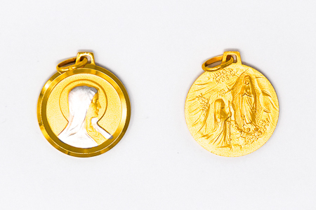 Double Faced Lourdes Gold Pendant.