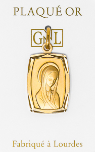 Gold Rectangular Virgin Mary Pendant.