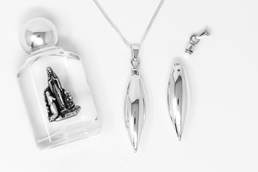 Engraved Holy Water Bottle Necklace.