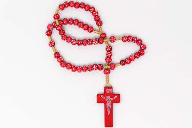 Painted Wooden Red Rosary Beads.