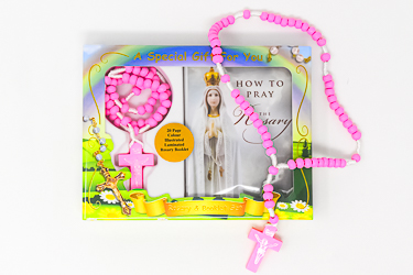 Pink Corded Wooden Rosary.