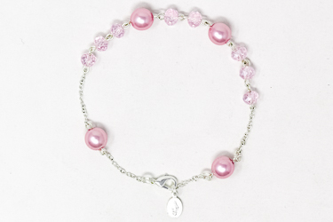 Miraculous Pink Crystal Rosary Bracelet.