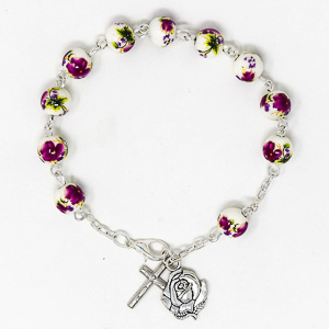 Porcelain Lourdes Apparition Rosary Bracelet.