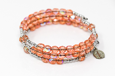 Pink Crystal Memory Wire Rosary Bracelet
