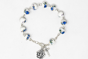 Porcelain Lourdes Apparition Rosary Bracelet.