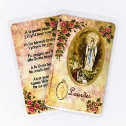 Lourdes Prayer Card with a Miraculous Medal.