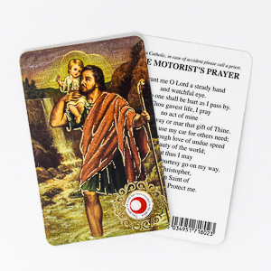 St. Christopher Prayer Card with Relic Cloth.