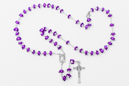 Purple Rose Metal Lourdes Rosary.
