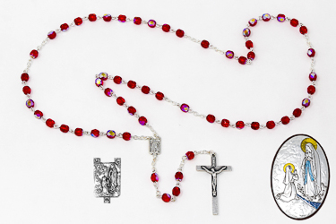 Red Crystal Lourdes Rosary Gift Set.