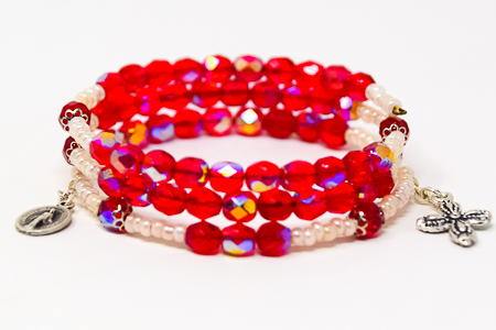 Red Crystal Memory Wire Rosary Bracelet