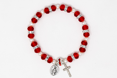 Red Miraculous Medal Rosary Bracelet.