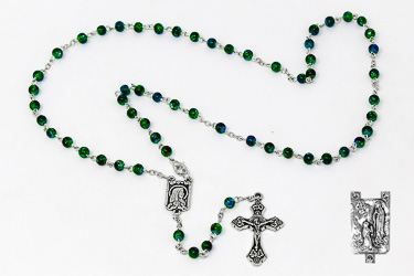 Green Lourdes Rosary Beads.