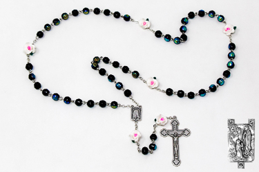 Rose Crystal Black Beautiful Apparition Rosary Beads.