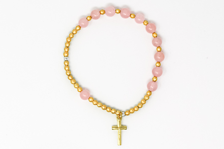 Rose Quarts Gold Decade Rosary Bracelet.