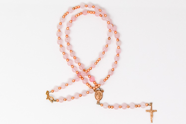 Rose Quartz Birthstone Rosary Necklace.