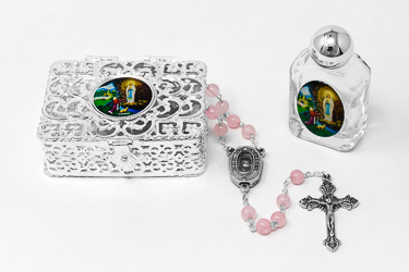 Semi Precious Rose Quartz Rosary Gift Set