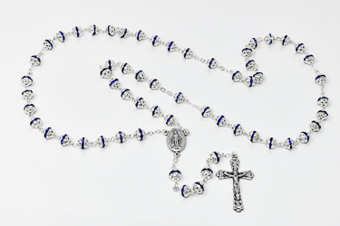Silver Rosary with Strass Crystals.