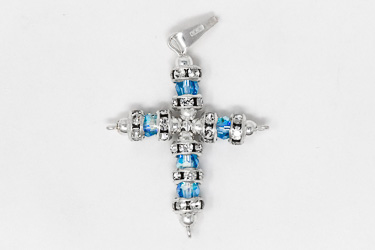 Cross Pendant with Blue Swarovski Crystals.