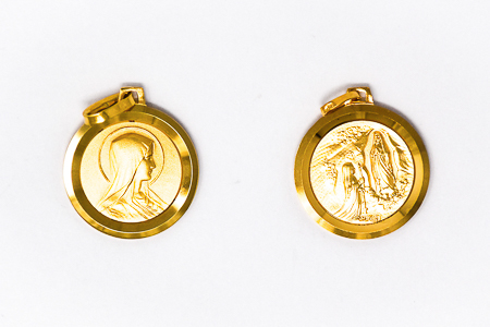 Solid Gold Virgin Mary Pendant .