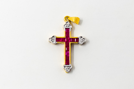 Solid Gold Crucifix Ruby Pendant 