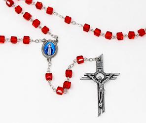 Red Square Miraculous Rosary Beads.
