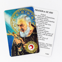 St. Pio Prayer Card with Relic Cloth.