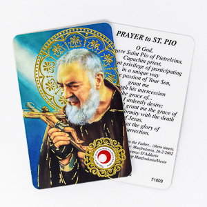St. Pio Prayer Card with Relic Cloth.