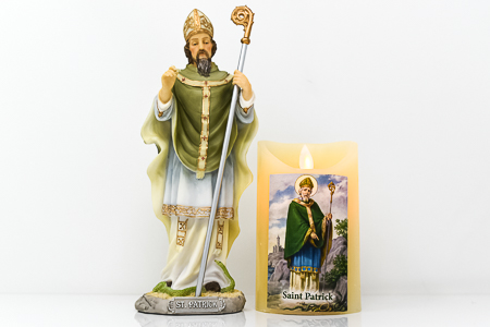 Saint Patrick Statue and Candle.