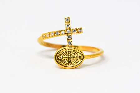 Gold Saint Benedict Silver Ring.