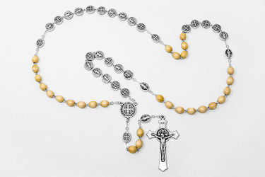 Saint Benedict Olive Wood & Metal Rosary.
