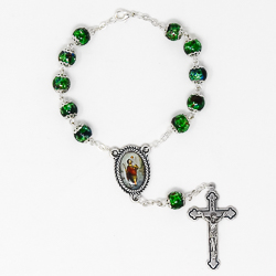 St Christopher Green Glass Car Rosary.