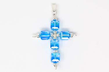 Cross Pendant with Blue Swarovski Crystals.