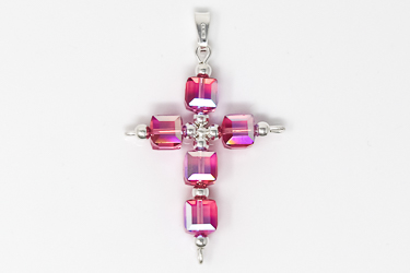 Cross Pendant with Pink Swarovski Crystals.