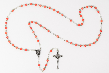 925 Sterling Silver Coral Rosary Beads.