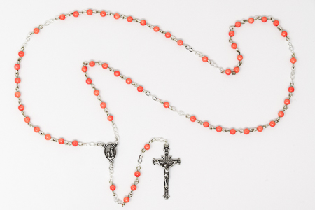 925 Sterling Silver Coral Rosary Beads.