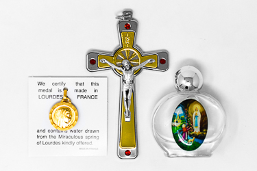 Swarovski Cross & Lourdes Water Gift Set.