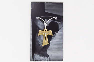 Tau Plexiglass Crucifix Necklace.