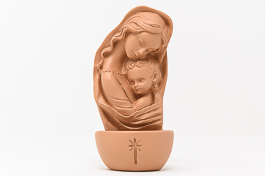 Terracotta Virgin Mary Font.