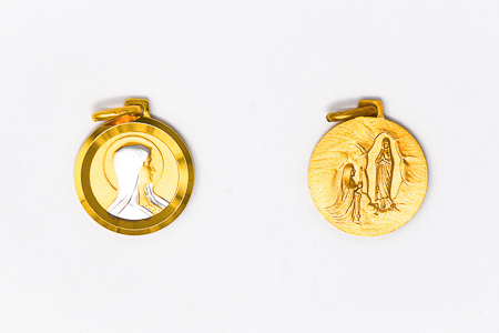 Two Tone Pendant of Our Lady of Lourdes.