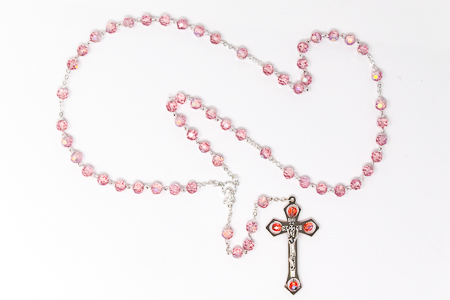 Virgin Mary Crystal Pink Rosary Beads.