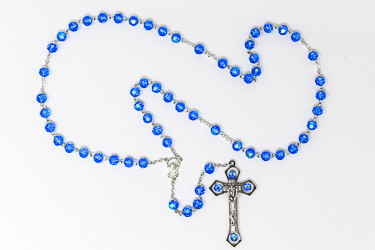 Virgin Mary Crystal Sapphire Rosary Beads.