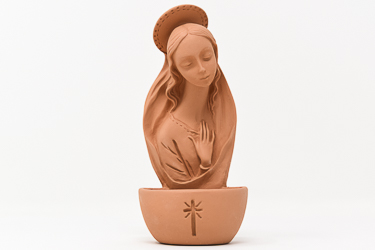 Virgin Mary Terracotta Holy Water Font.