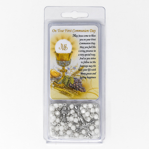 White Communion Rosary Beads.