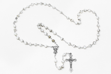 White Virgin Mary Rosary Beads.