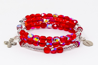 Red Crystal Memory Wire Rosary Bracelet